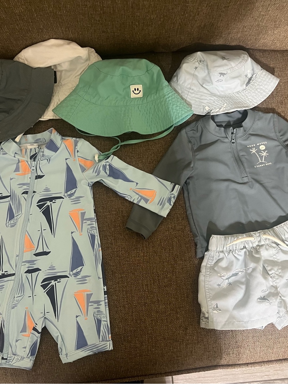 Carter's Kids Swim Set with Mint Green Bucket Hat and Nautical Print